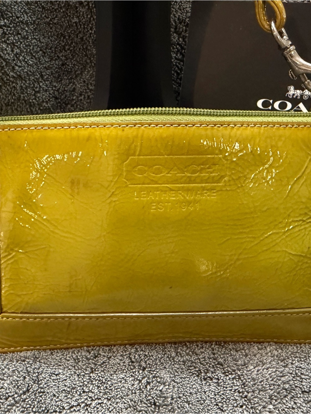 Coach Yellow lime green Patent Leather Wristlet - Picture 3 of 6